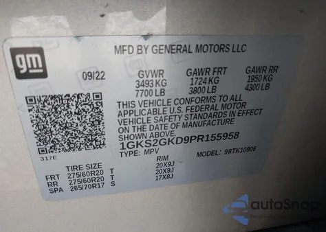 2023 GMC Yukon Xl 4Wd Slt из США, поврежденный, VIN 1GKS2GKD9PR155958